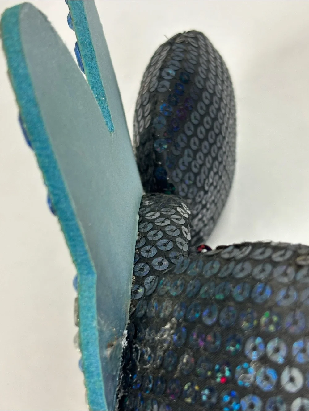 Disney Parks Disneyland Sequin Blue Silver Gems Minnie Mouse Ears FLAW As-Is